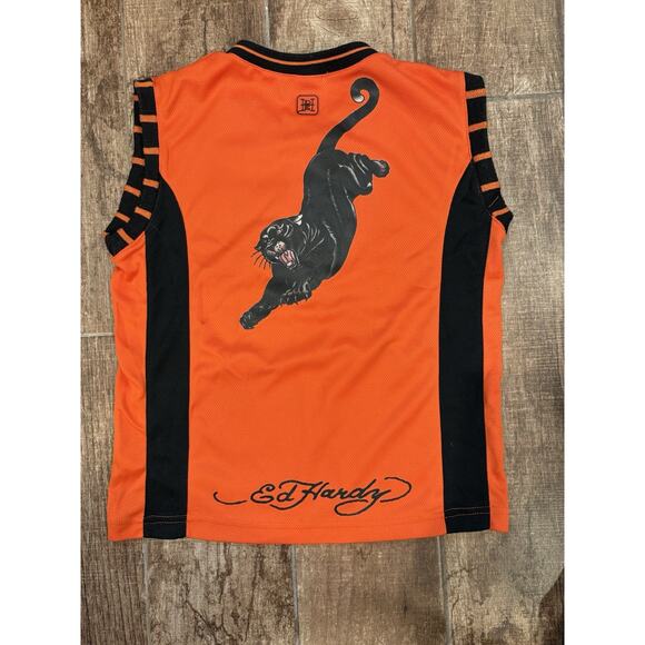 Ed Hardy by Christian Audigier Kids size 6 7  Sleeveless Top Orange Black Tiger - Picture 2 of 11
